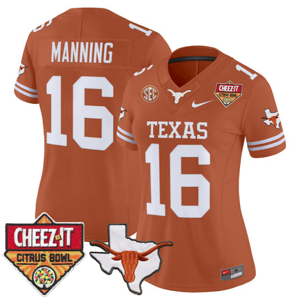 Women's Texas Longhorns 2025 Cheez-It Citrus Bowl Patch Vapor Limited Jersey - All Stitched