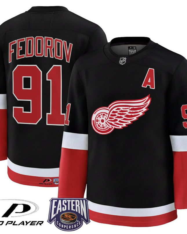Black Sergei Fedorov Detroit Red Wings Premium Jersey - All Stitched