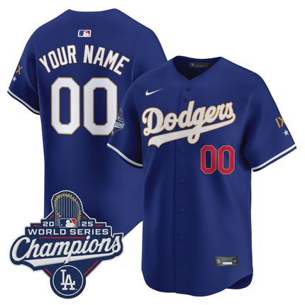 Los Angeles Dodgers 9-Time Champions Gold Trim Vapor Premier Limited Custom Jersey - All Stitched
