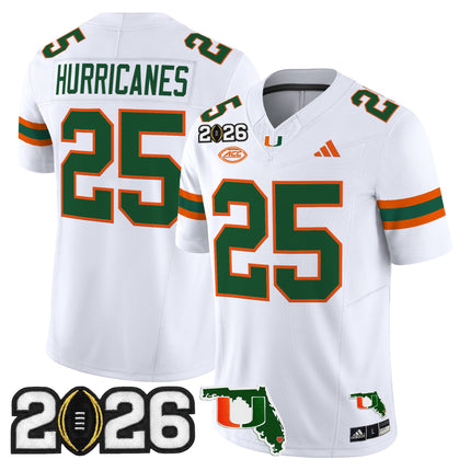 Men's Miami Hurricanes 2026 CFP Final & Florida Patch Vapor Limited Jersey - All Stitched