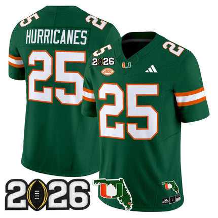 Men's Miami Hurricanes 2026 CFP Final & Florida Patch Vapor Limited Jersey - All Stitched