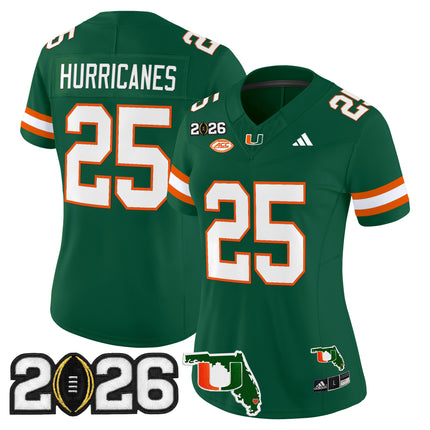 Women's Miami Hurricanes 2026 CFP Final & Florida Patch Vapor Limited Jersey - All Stitched