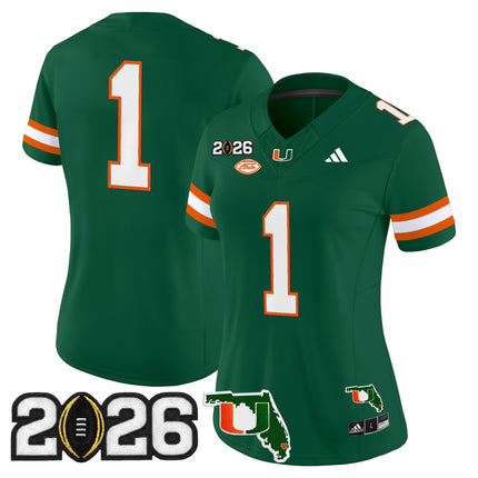 Women's Miami Hurricanes 2026 CFP Final & Florida Patch Vapor Limited Jersey - All Stitched