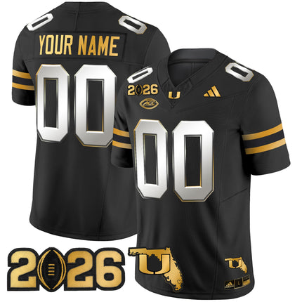 Miami Hurricanes 2026 CFP Final & Florida Patch Gold Vapor Limited Custom Jersey - All Stitched