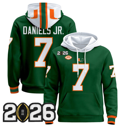 Men's Miami Hurricanes 2026 CFP Final Patch Premium Pullover Hoodie - All Stitched