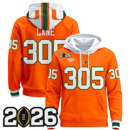 Men's Miami Hurricanes 2026 CFP Final Patch Premium Pullover Hoodie - All Stitched