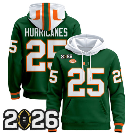 Men's Miami Hurricanes 2026 CFP Final Patch Premium Pullover Hoodie - All Stitched