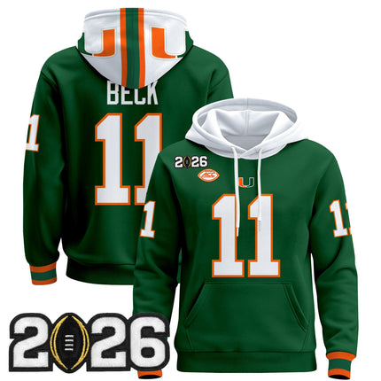 Men's Miami Hurricanes 2026 CFP Final Patch Premium Pullover Hoodie - All Stitched