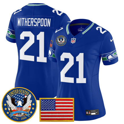 Women's Seattle Seahawks "United States 250th Anniversary Patch" Vapor Limited Jersey - All Stitched