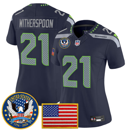 Women's Seattle Seahawks "United States 250th Anniversary Patch" Vapor Limited Jersey - All Stitched