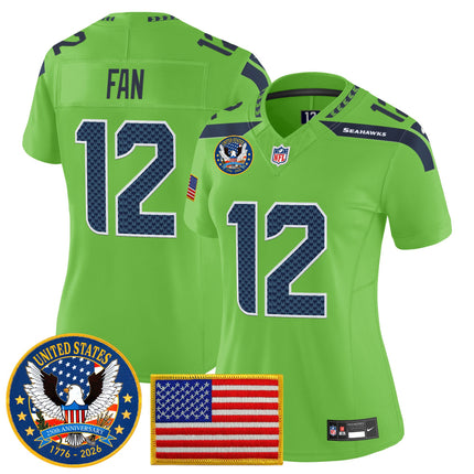 Women's Seattle Seahawks "United States 250th Anniversary Patch" Vapor Limited Jersey - All Stitched