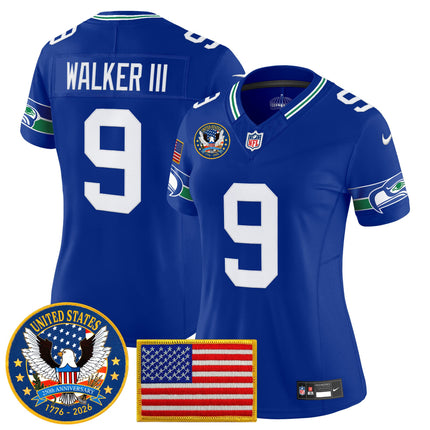 Women's Seattle Seahawks "United States 250th Anniversary Patch" Vapor Limited Jersey - All Stitched