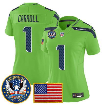 Women's Seattle Seahawks "United States 250th Anniversary Patch" Vapor Limited Jersey - All Stitched