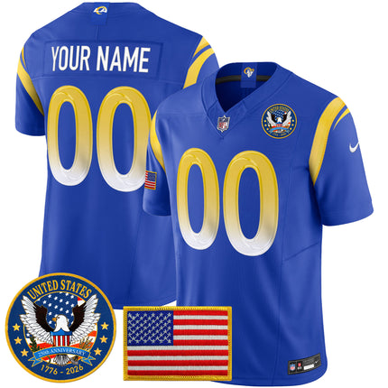 Los Angeles Rams 2025 "United States 250th Anniversary Patch" Vapor Limited Custom Jersey - All Stitched