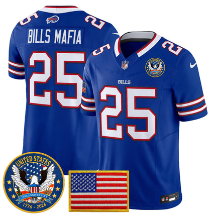 Men's Buffalo Bills "United States 250th Anniversary Patch" Vapor Limited Jersey - All Stitched