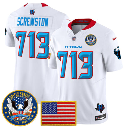 Men's Houston Texans "United States 250th Anniversary Patch" Vapor Limited Jersey - All Stitched