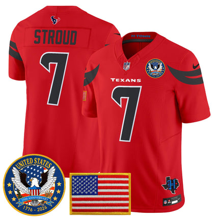 Men's Houston Texans "United States 250th Anniversary Patch" Vapor Limited Jersey - All Stitched