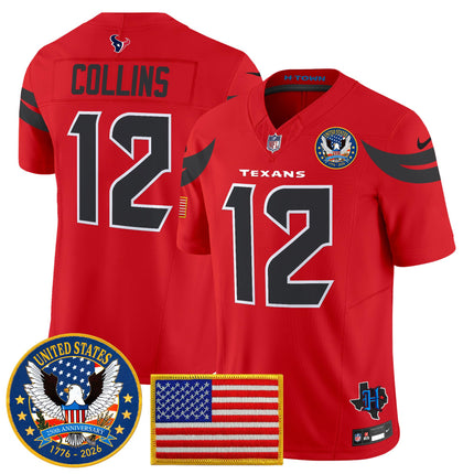 Men's Houston Texans "United States 250th Anniversary Patch" Vapor Limited Jersey - All Stitched