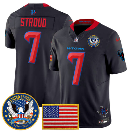 Men's Houston Texans "United States 250th Anniversary Patch" Vapor Limited Jersey - All Stitched