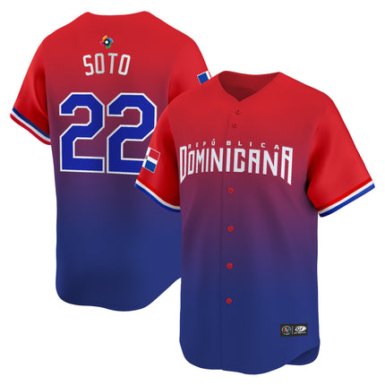 Youth's Juan Soto Team Dominican Republic World Baseball Classic Vapor Premier Jersey - All Stitched