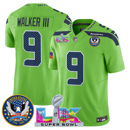 Men's Seattle Seahawks "Super Bowl LX & United States 250th Patch" Vapor Limited Jersey - All Stitched