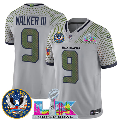 Men's Seattle Seahawks "Super Bowl LX & United States 250th Patch" Vapor Limited Jersey - All Stitched