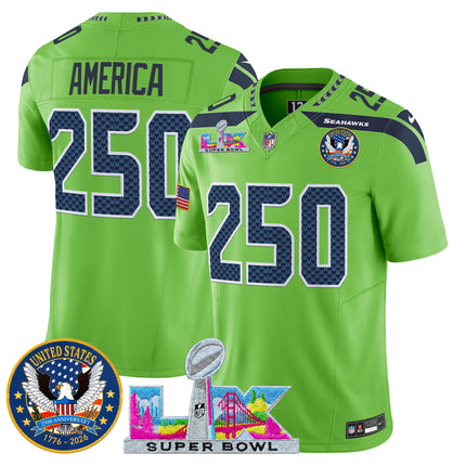 Men's Seattle Seahawks "Super Bowl LX & United States 250th Patch" Vapor Limited Jersey - All Stitched