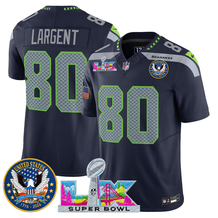 Men's Seattle Seahawks "Super Bowl LX & United States 250th Patch" Vapor Limited Jersey - All Stitched