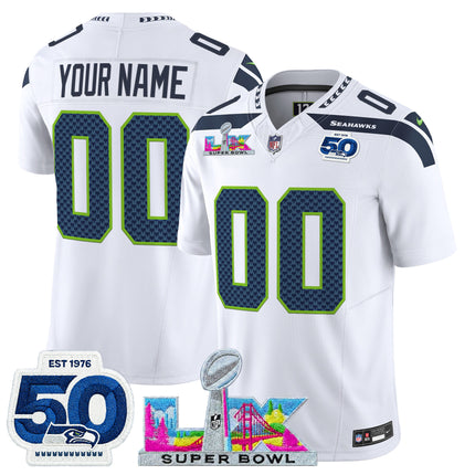 Seattle Seahawks "Super Bowl LX & 50th Patch" Vapor Limited Custom Jersey - All Stitched