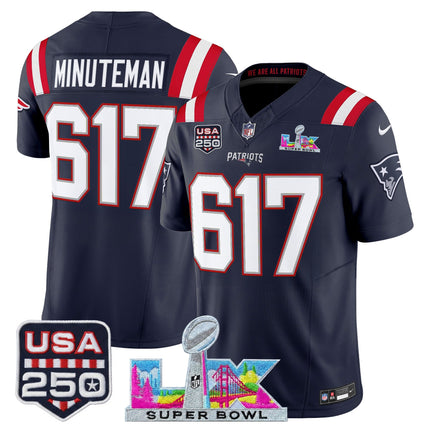 Men's New England Patriots "Super Bowl LX & United States 250th Anniversary Patch" Vapor Limited Jersey - All Stitched