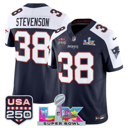 Men's New England Patriots "Super Bowl LX & United States 250th Anniversary Patch" Vapor Limited Jersey - All Stitched