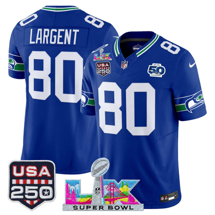 Men's Seattle Seahawks "Super Bowl LX & United States 250th Anniversary Patch" Vapor Limited Jersey - All Stitched