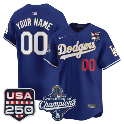 Dodgers 2025 World Series Champions & 250America Patch Vapor Premier Limited Custom Jersey - All Stitched