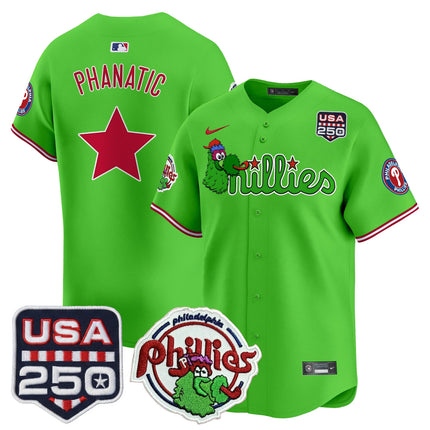 Men's Philadelphia Phillies Phanatic & 250America Patch Vapor Premier Limited Jersey - All Stitched