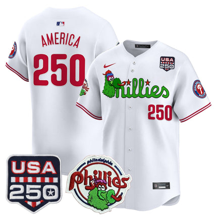 Men's Philadelphia Phillies Phanatic & 250America Patch Vapor Premier Limited Jersey - All Stitched