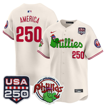 Men's Philadelphia Phillies Phanatic & 250America Patch Vapor Premier Limited Jersey - All Stitched
