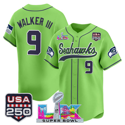 Men's Seattle Seahawks "Super Bowl LX & 250America Patch" Vapor Baseball Jersey - All Stitched
