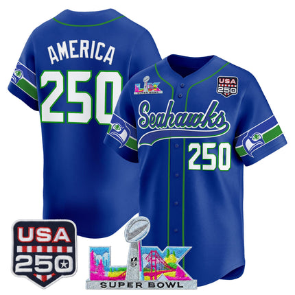 Men's Seattle Seahawks "Super Bowl LX & 250America Patch" Vapor Baseball Jersey - All Stitched