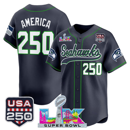 Men's Seattle Seahawks "Super Bowl LX & 250America Patch" Vapor Baseball Jersey - All Stitched
