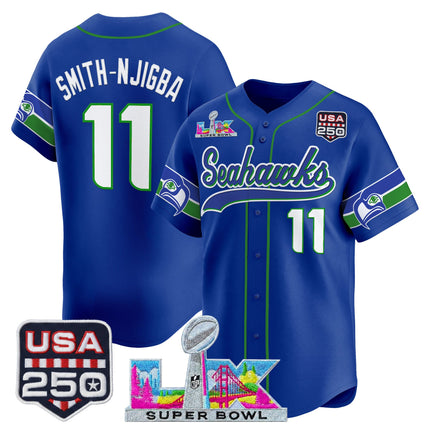 Men's Seattle Seahawks "Super Bowl LX & 250America Patch" Vapor Baseball Jersey - All Stitched