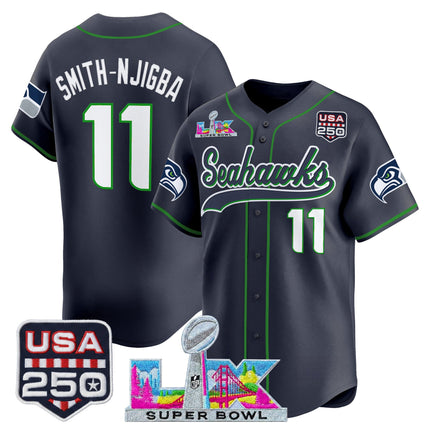 Men's Seattle Seahawks "Super Bowl LX & 250America Patch" Vapor Baseball Jersey - All Stitched