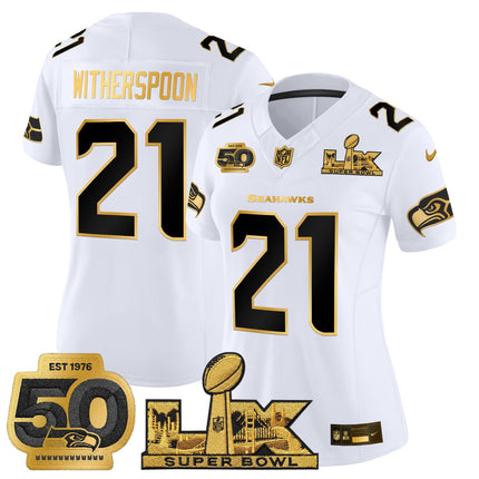 Women's Seattle Seahawks "Super Bowl LX & 50th Patch" Gold Vapor Limited Jersey - All Stitched