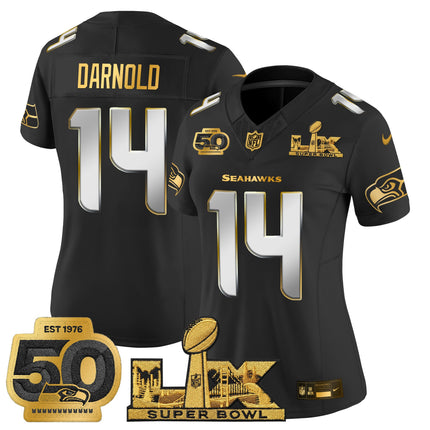 Women's Seattle Seahawks "Super Bowl LX & 50th Patch" Gold Vapor Limited Jersey - All Stitched