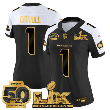 Women's Seattle Seahawks "Super Bowl LX & 50th Patch" Gold Vapor Limited Jersey - All Stitched