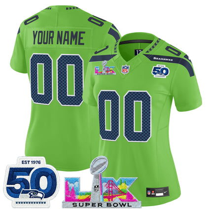Seattle Seahawks "Super Bowl LX & 50th Patch" Vapor Limited Custom Jersey - All Stitched