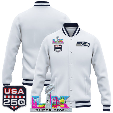 Men's Seattle Seahawks "Super Bowl LX & United States 250th Anniversary Patch" Jacket- All Stitched