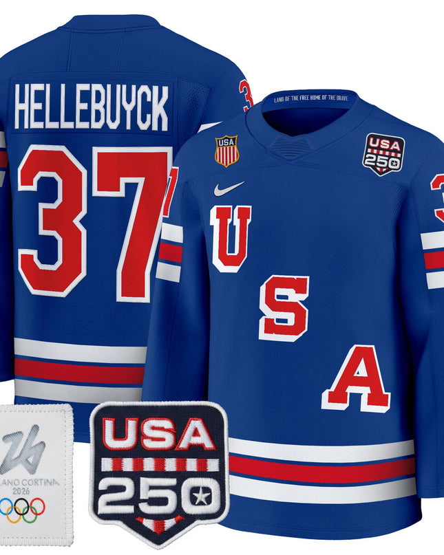 Men's 2026 USA Olympic 250America Patch Premium Hockey Jersey - All Stitched