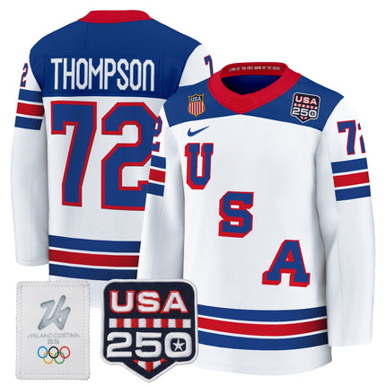 Men's 2026 USA Olympic 250America Patch Premium Hockey Jersey - All Stitched