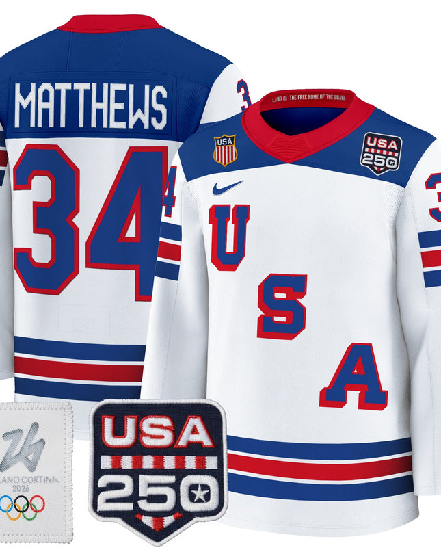 Men's 2026 USA Olympic 250America Patch Premium Hockey Jersey - All Stitched