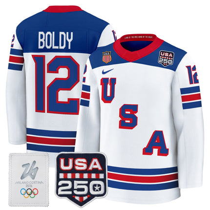 Men's 2026 USA Olympic 250America Patch Premium Hockey Jersey - All Stitched